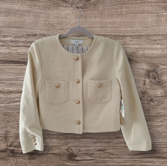 CeCe Women's Long Sleeve Collarless Tweed Cropped Blazer Jacket Size 8 NWT - Picture 3 of 8